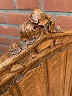 Antique Hand Carved Tiger Oak Gothic Revival Desk or Hall Chair w. Leather Seat