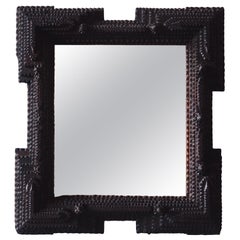 Antique Hand Carved Tramp Art Mirror, Late 19th Century