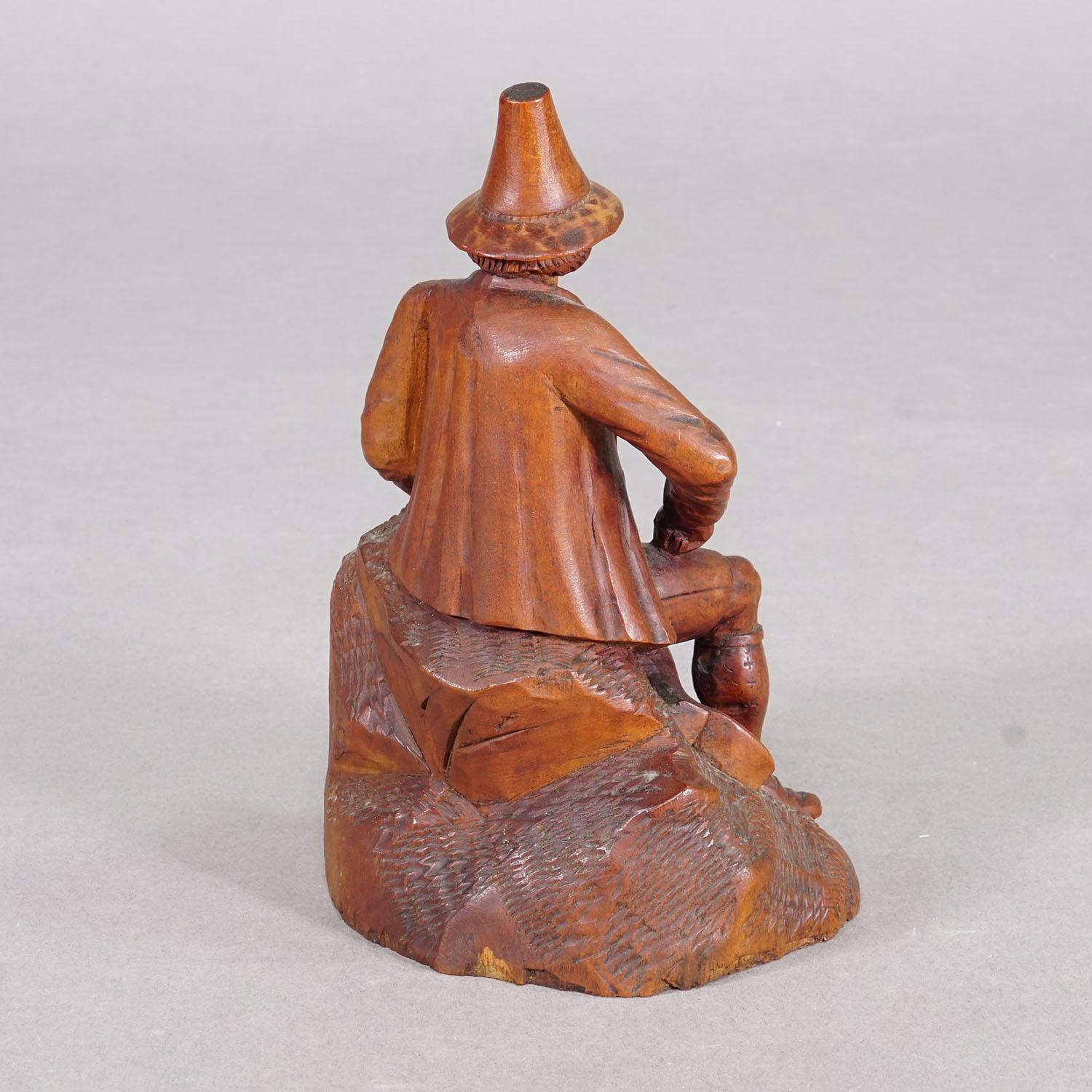 Escultura antigua de granjero tirolés tallada a mano, ca. 1880 en Bueno estado para la venta en Berghuelen, DE