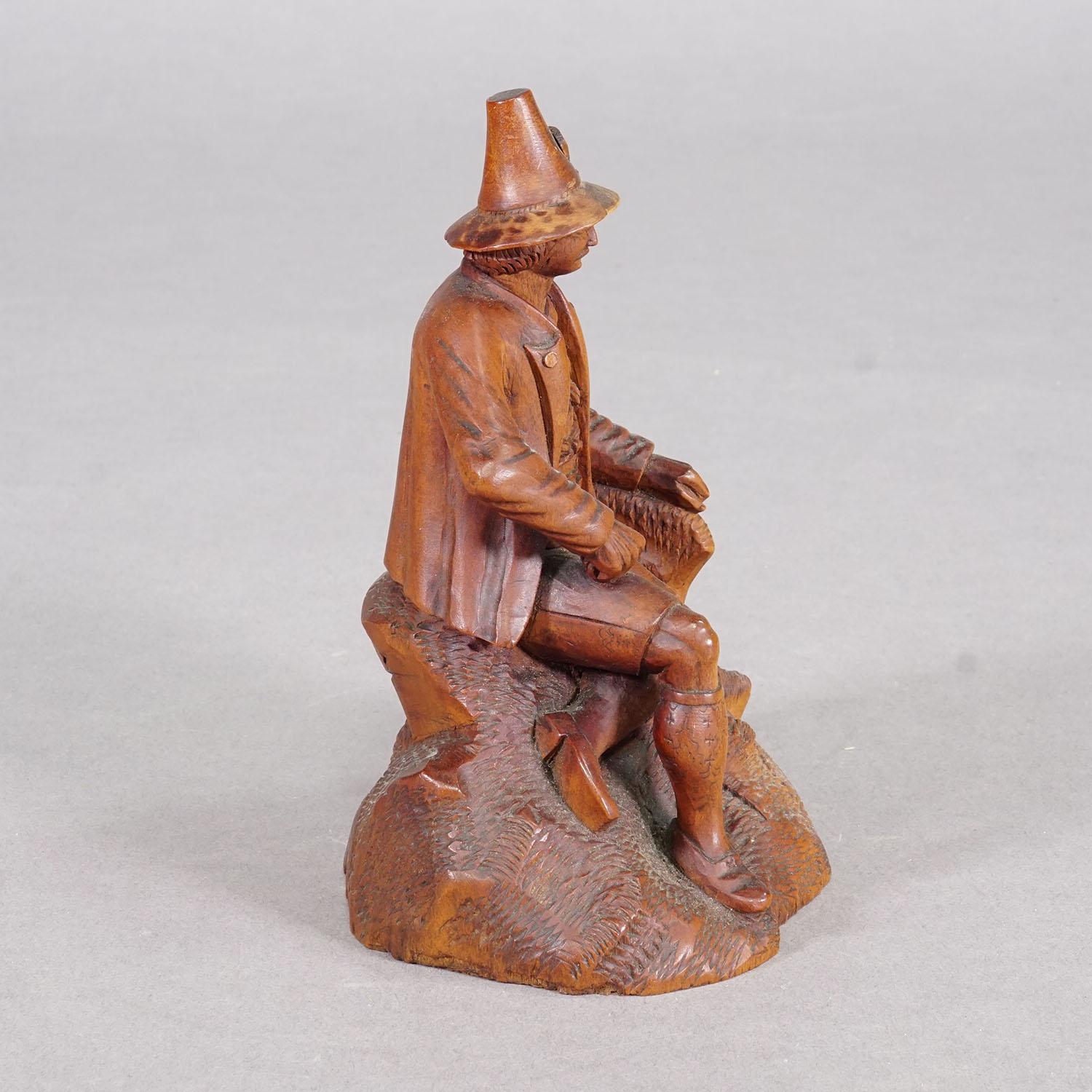 Escultura antigua de granjero tirolés tallada a mano, ca. 1880 Fines del siglo XIX en venta