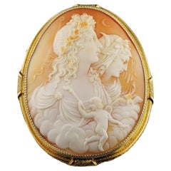 Antique Hand Carved Vintage Shell Portrait Cameo Gold Brooch Pin