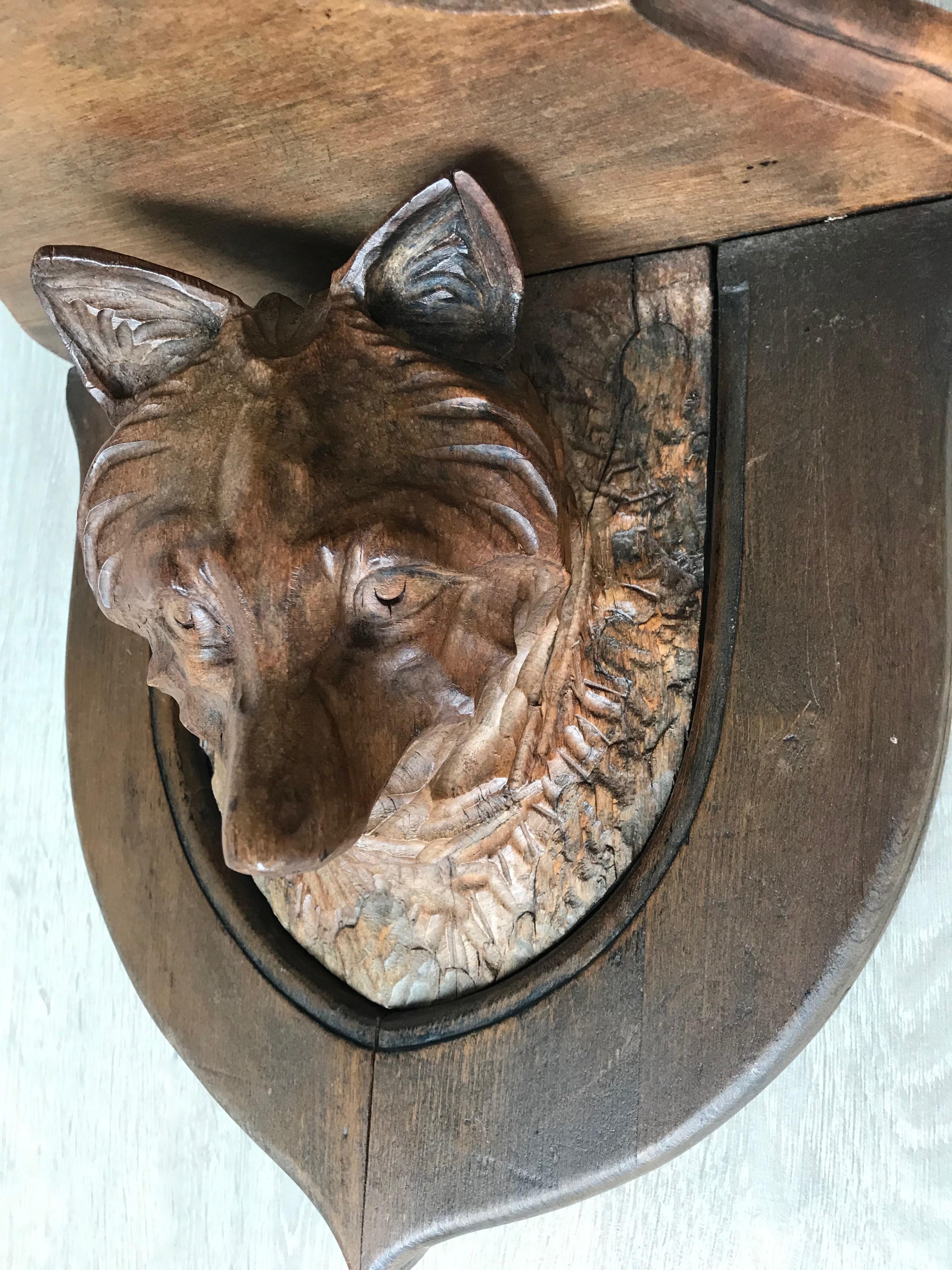 Antique Hand-Carved Wall Bracket, Console or Shelf with Fox, Faux Taxidermy 3
