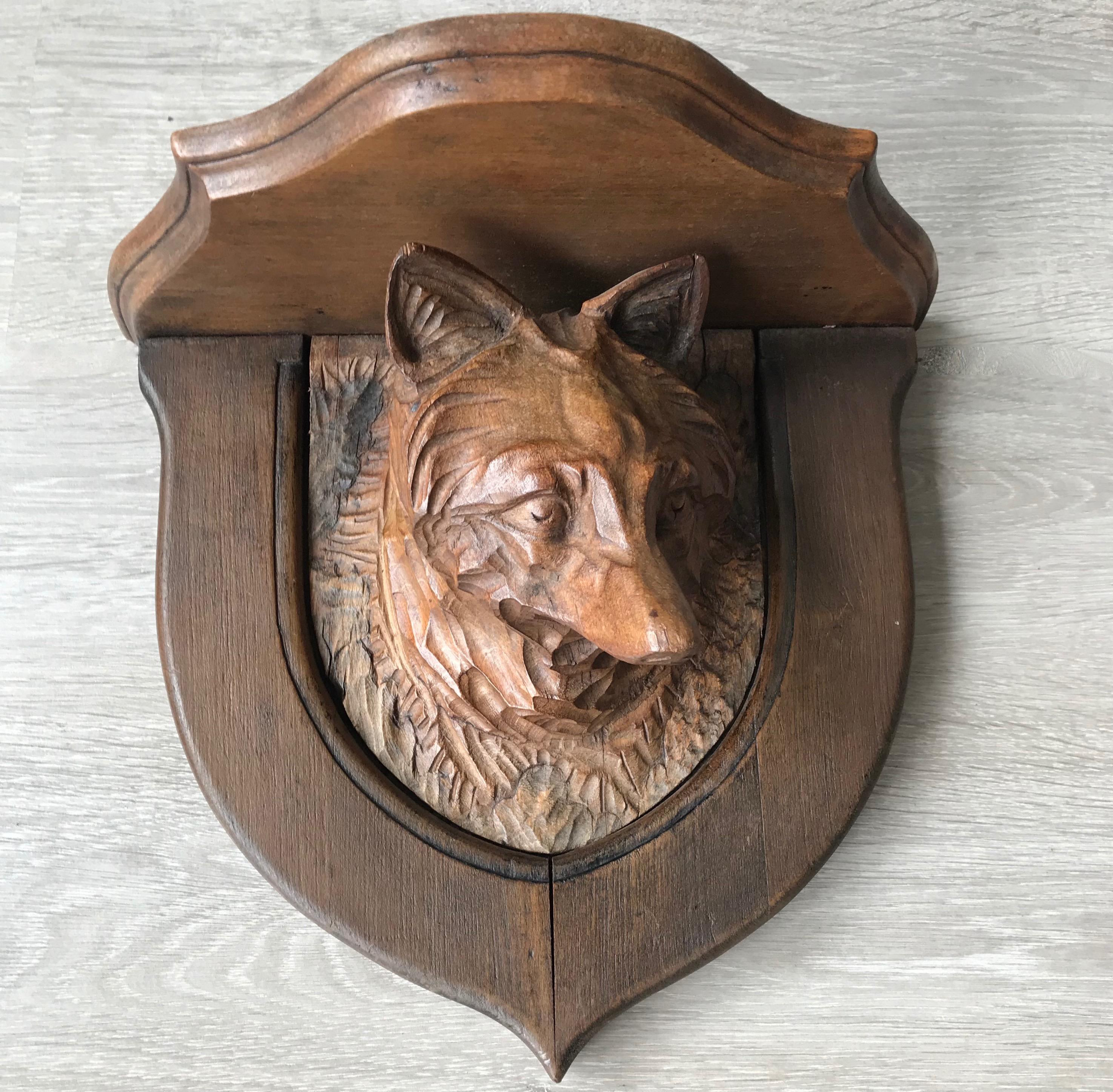 Antique Hand-Carved Wall Bracket, Console or Shelf with Fox, Faux Taxidermy 6