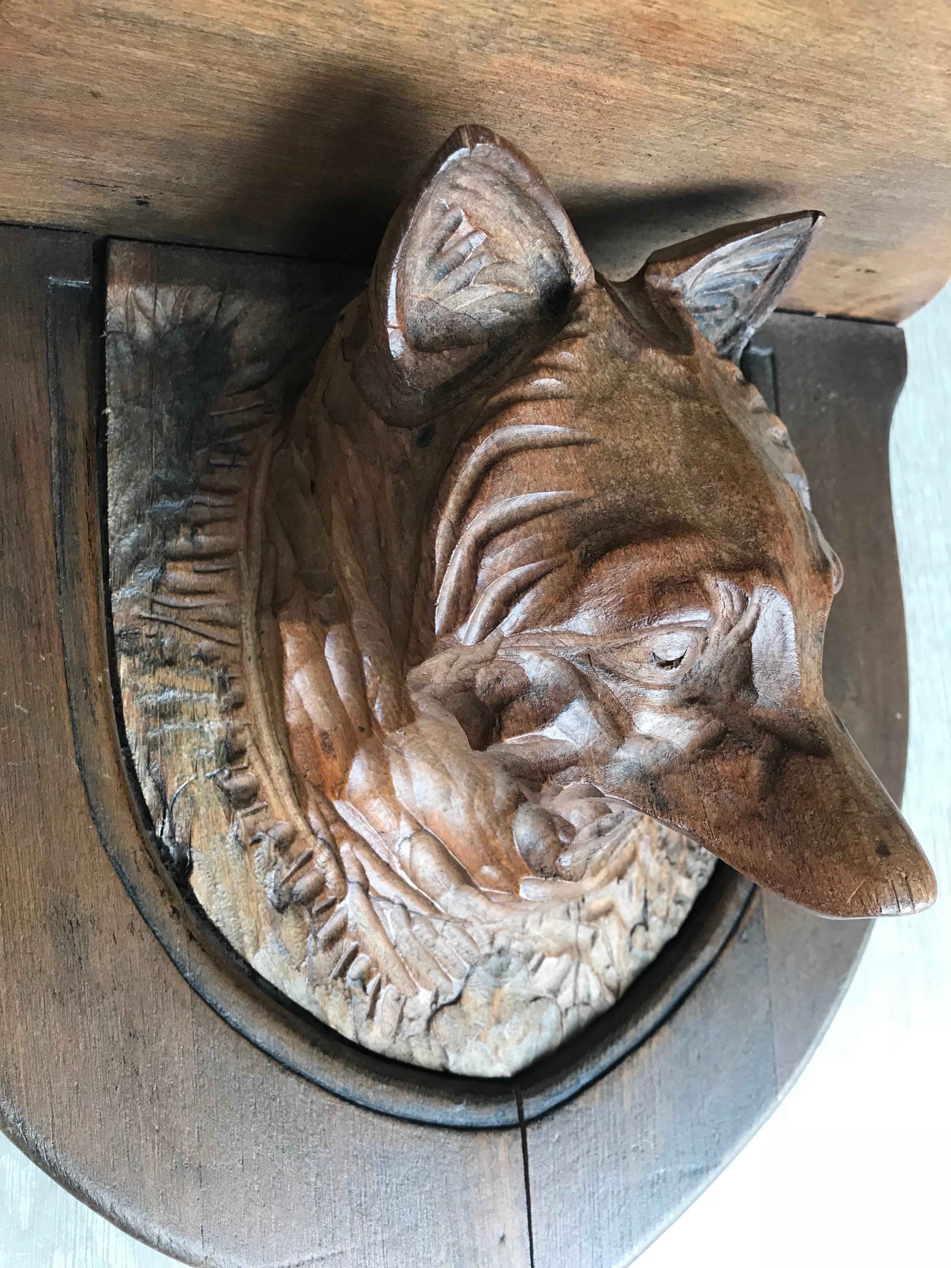 20th Century Antique Hand-Carved Wall Bracket, Console or Shelf with Fox, Faux Taxidermy
