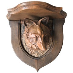 Antique Hand-Carved Wall Bracket, Console or Shelf with Fox, Faux Taxidermy