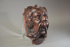 Antique Hand Carved Walnut Bacchus Head
