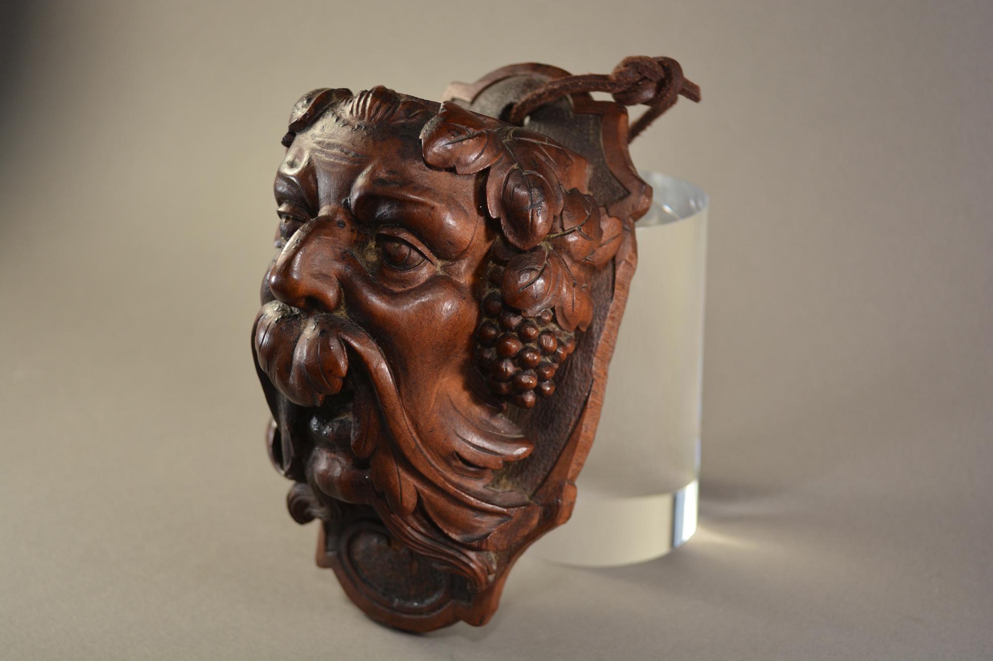 Victorian Antique Hand Carved Walnut Bacchus Head For Sale
