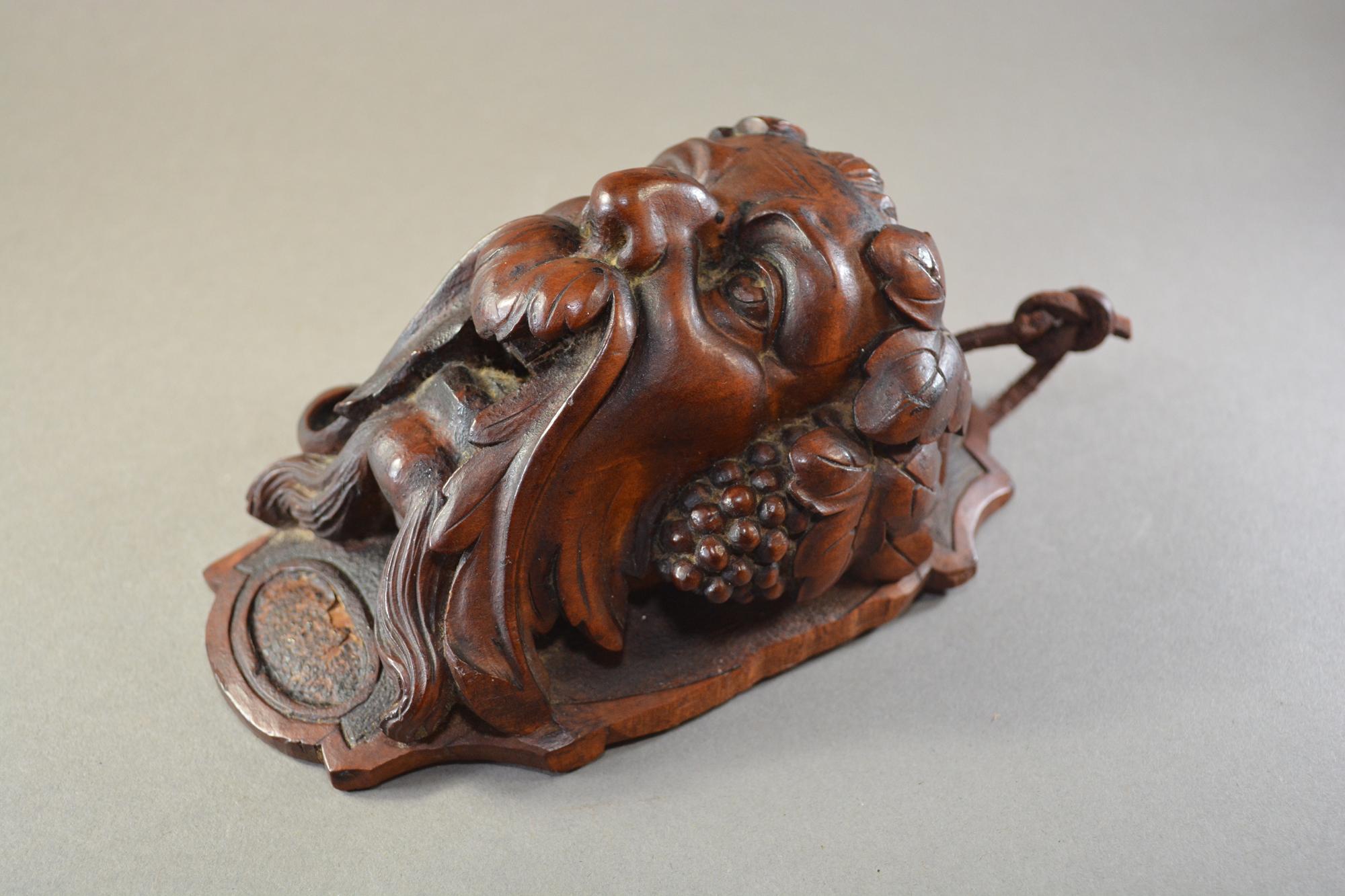 German Antique Hand Carved Walnut Bacchus Head For Sale