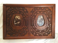 Antique Hand Carved Walnut Double Picture Frame