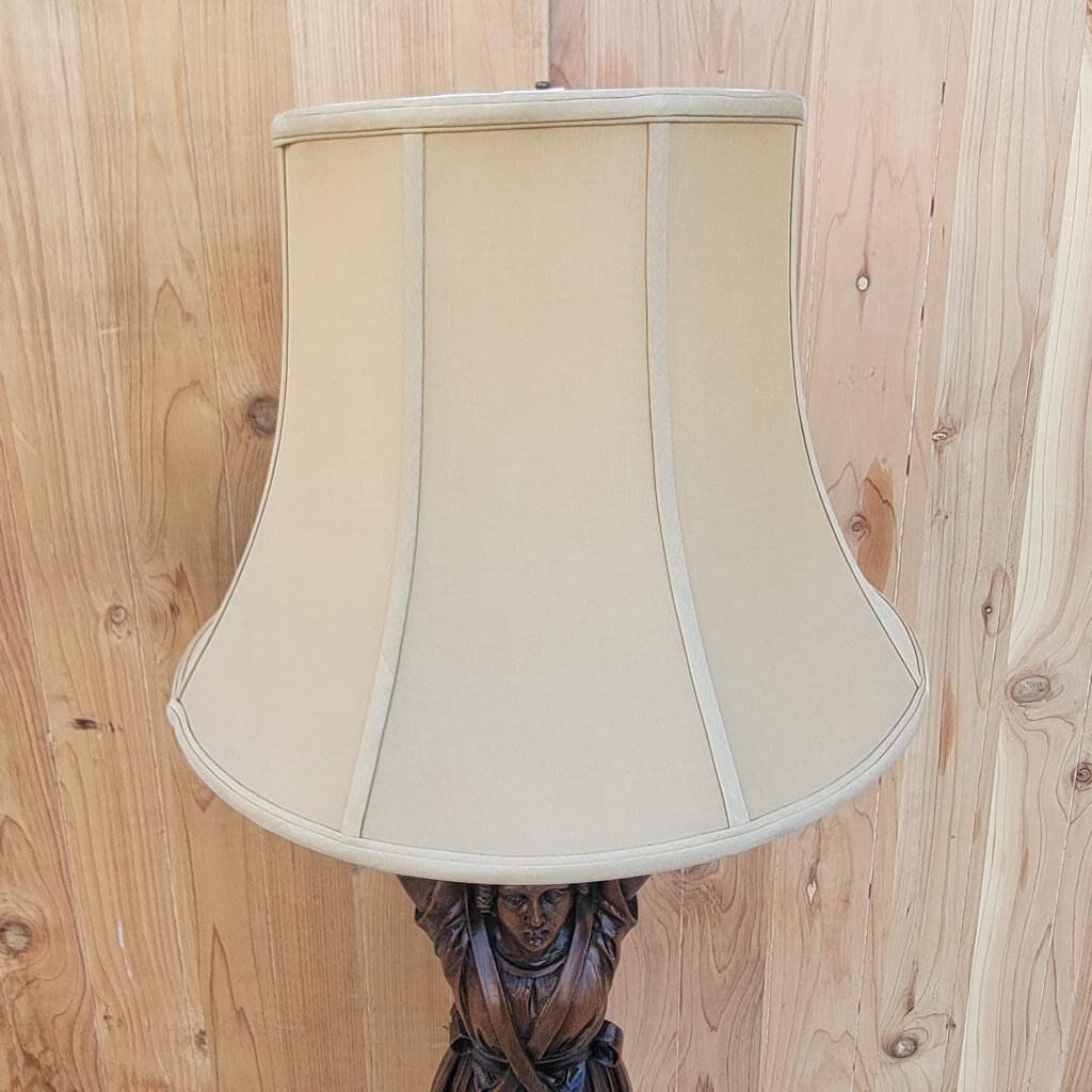 Antique Hand Carved Walnut Figural Lamp with Shade For Sale 3