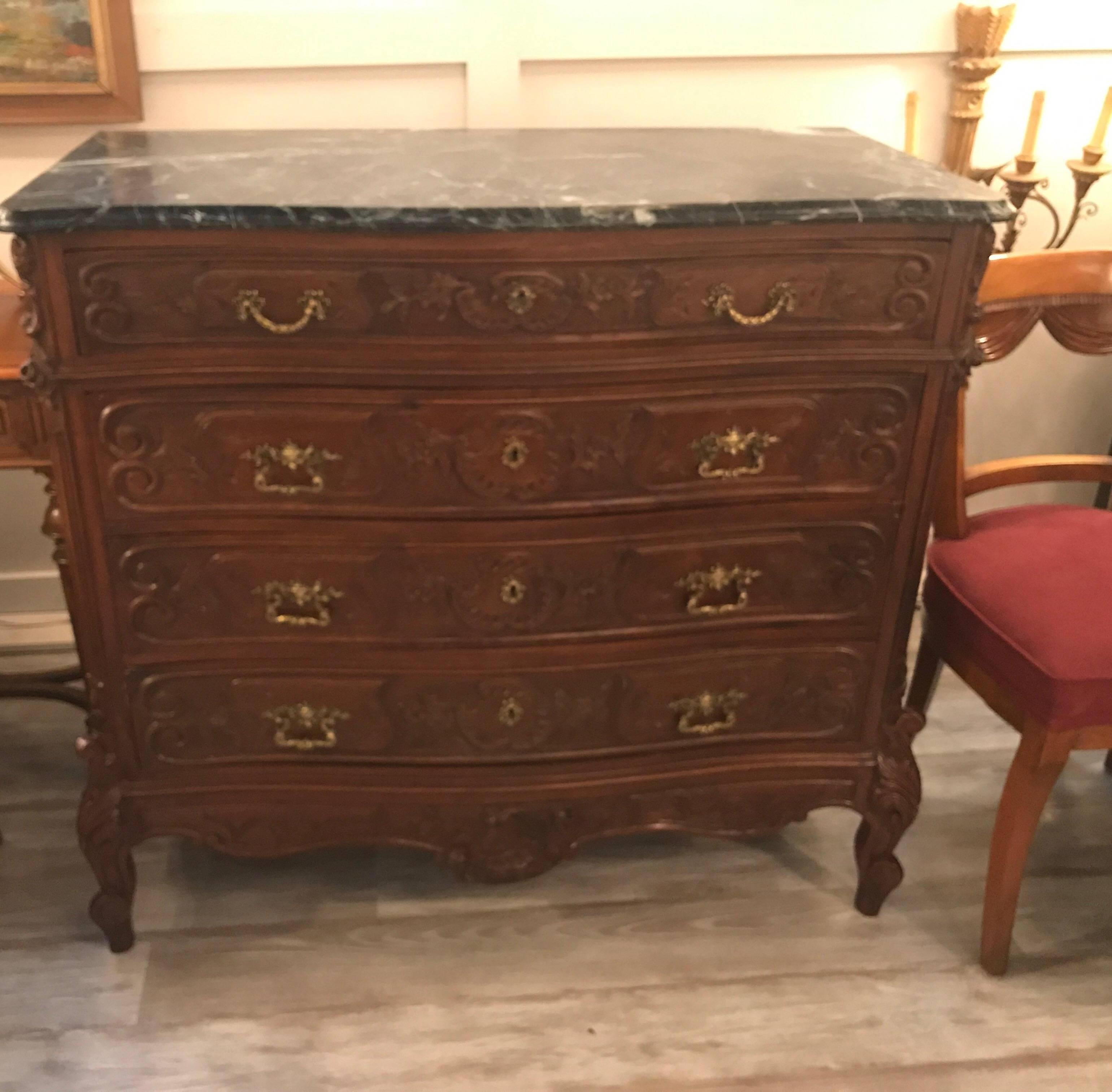 Antique Hand Carved Walnut French Commode 4