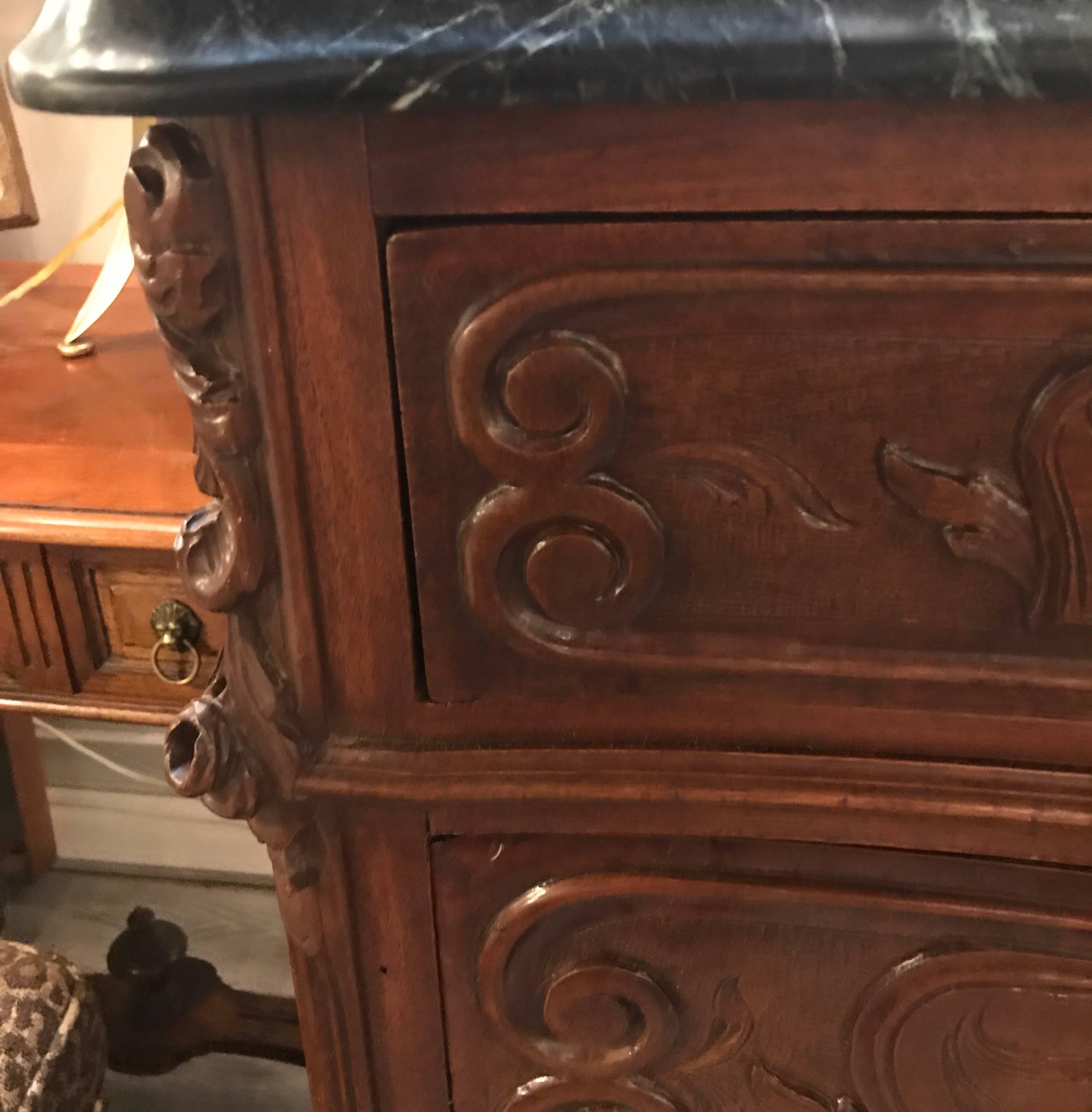 Antique Hand Carved Walnut French Commode 1