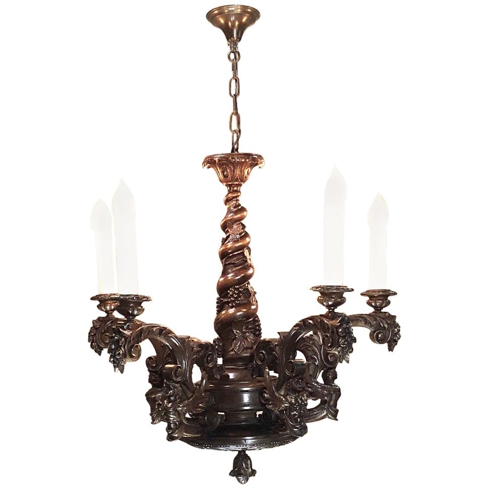 Antique HandCarved Wood Chandelier with Dragon Motif at 1stDibs