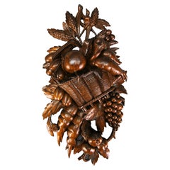 Antique hand carved Walnut Wall Plaque Fruits and Vegetables, Early 20th Century