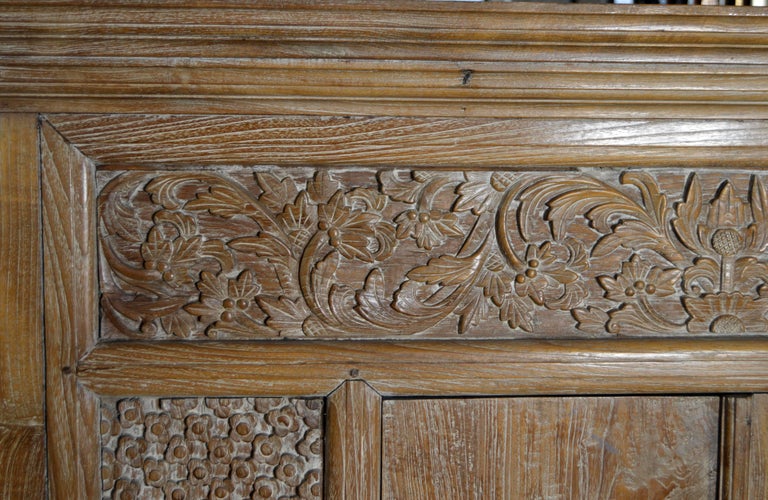 Antique Hand-Carved White Washed Teak Cabinet with ...