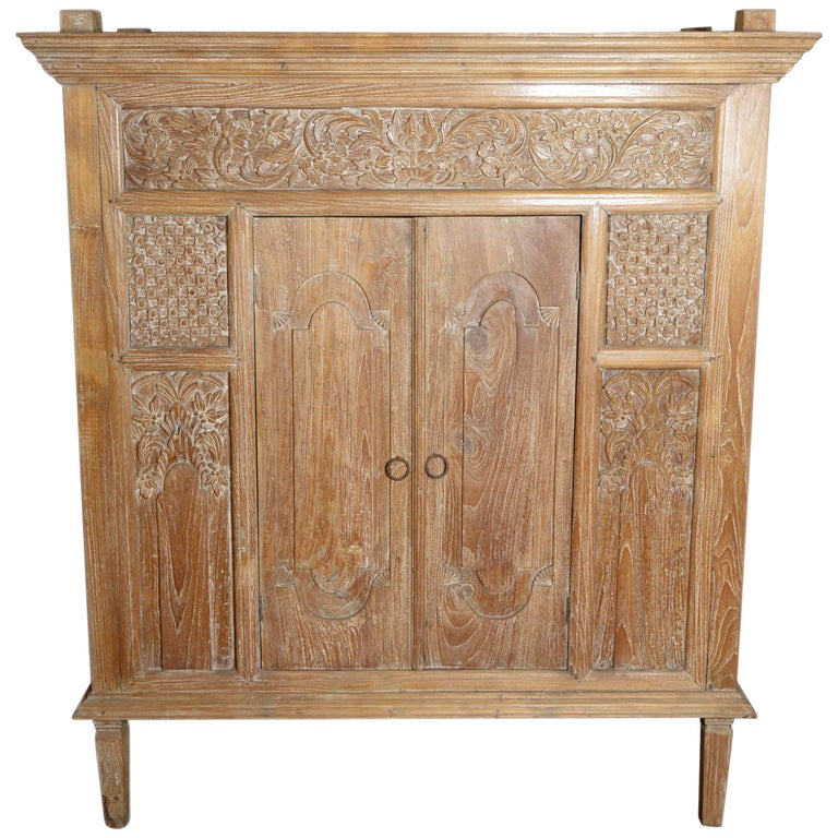 Antique HandCarved White Washed Teak with Scrollwork and