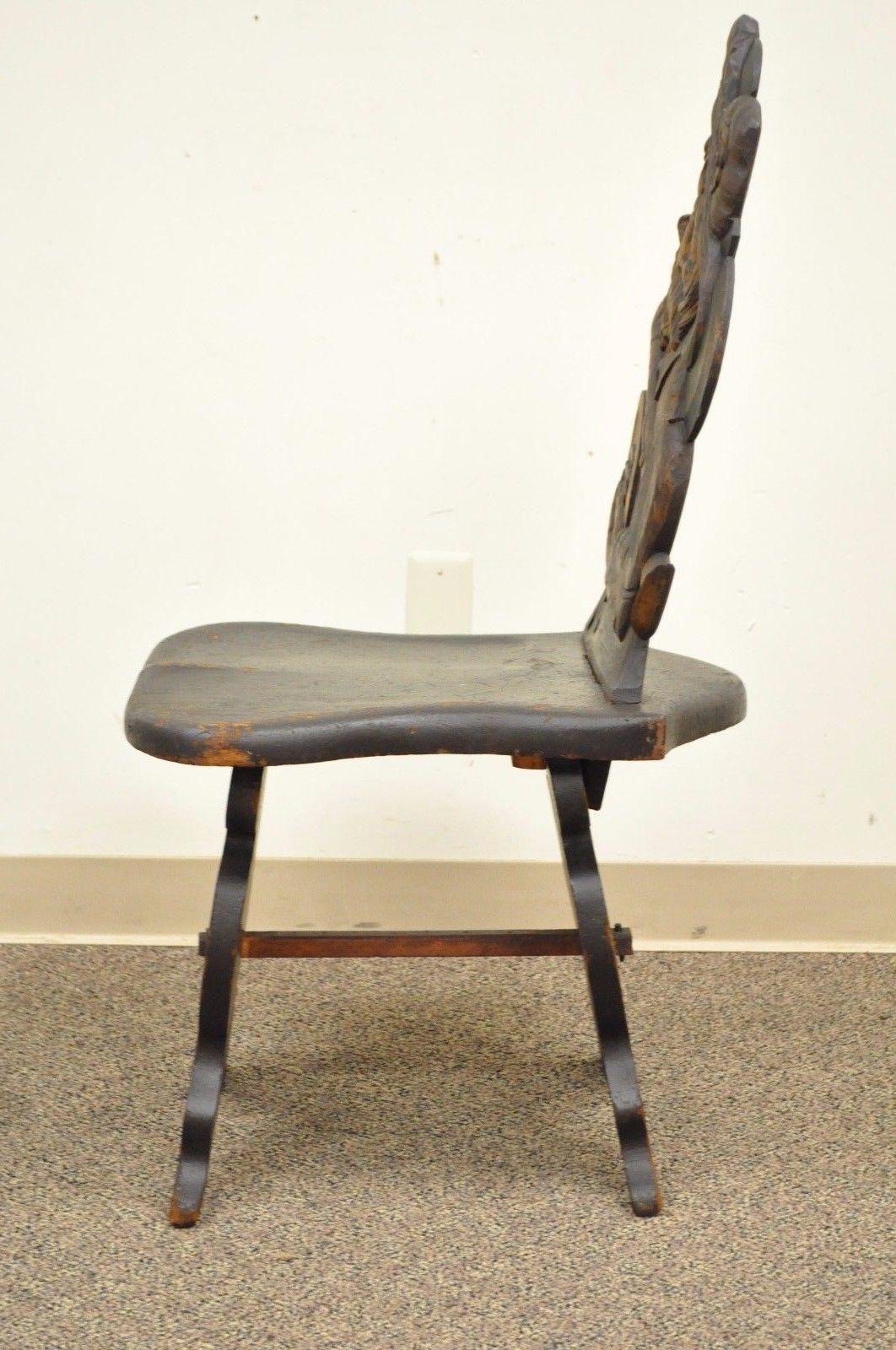 Antique Hand-Carved Wood Figural Bard Musician Medieval Gothic Tavern Side Chair In Good Condition In Philadelphia, PA