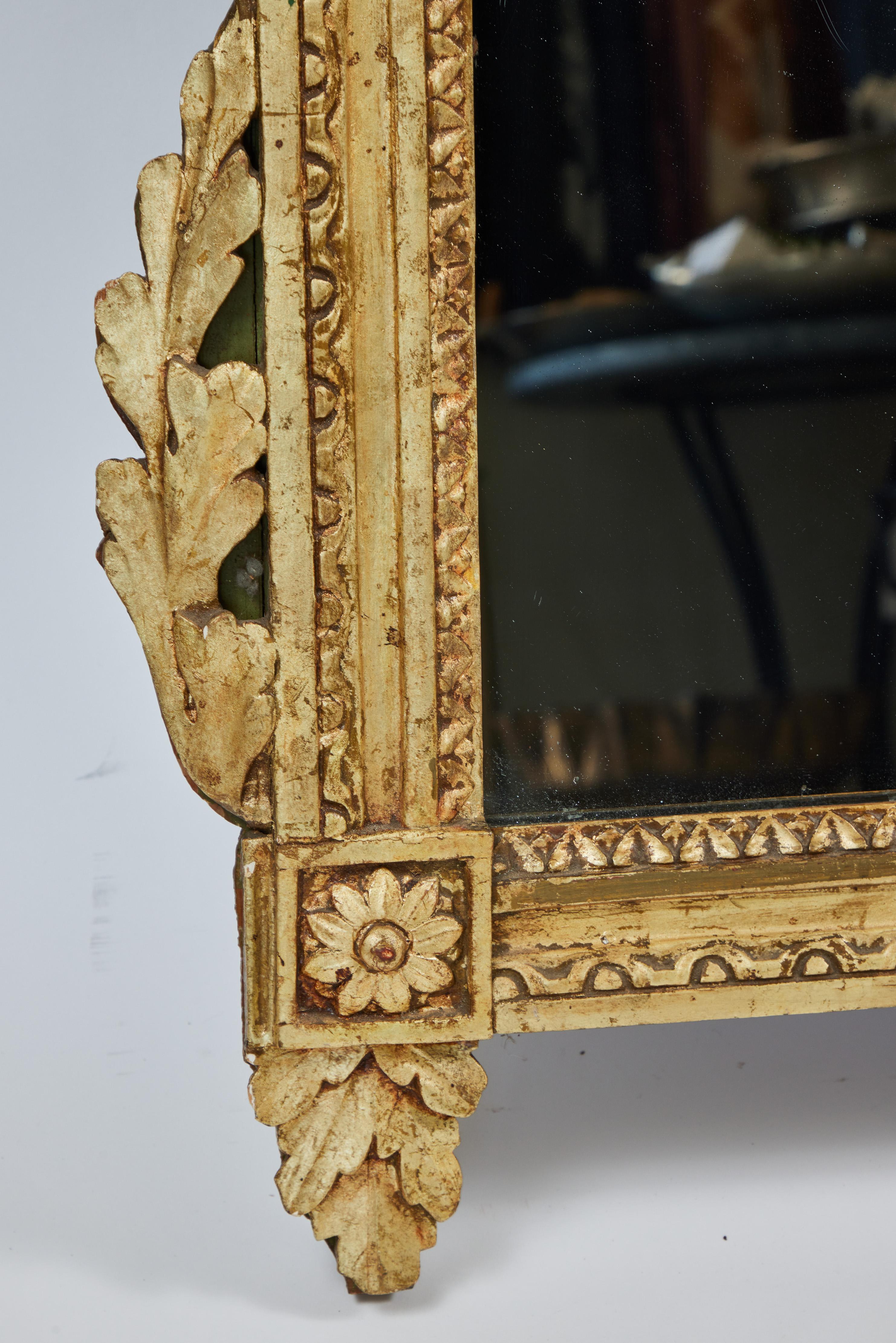 19th Century Antique Hand-Carved Wood Mirror, Original Gold Finish For Sale