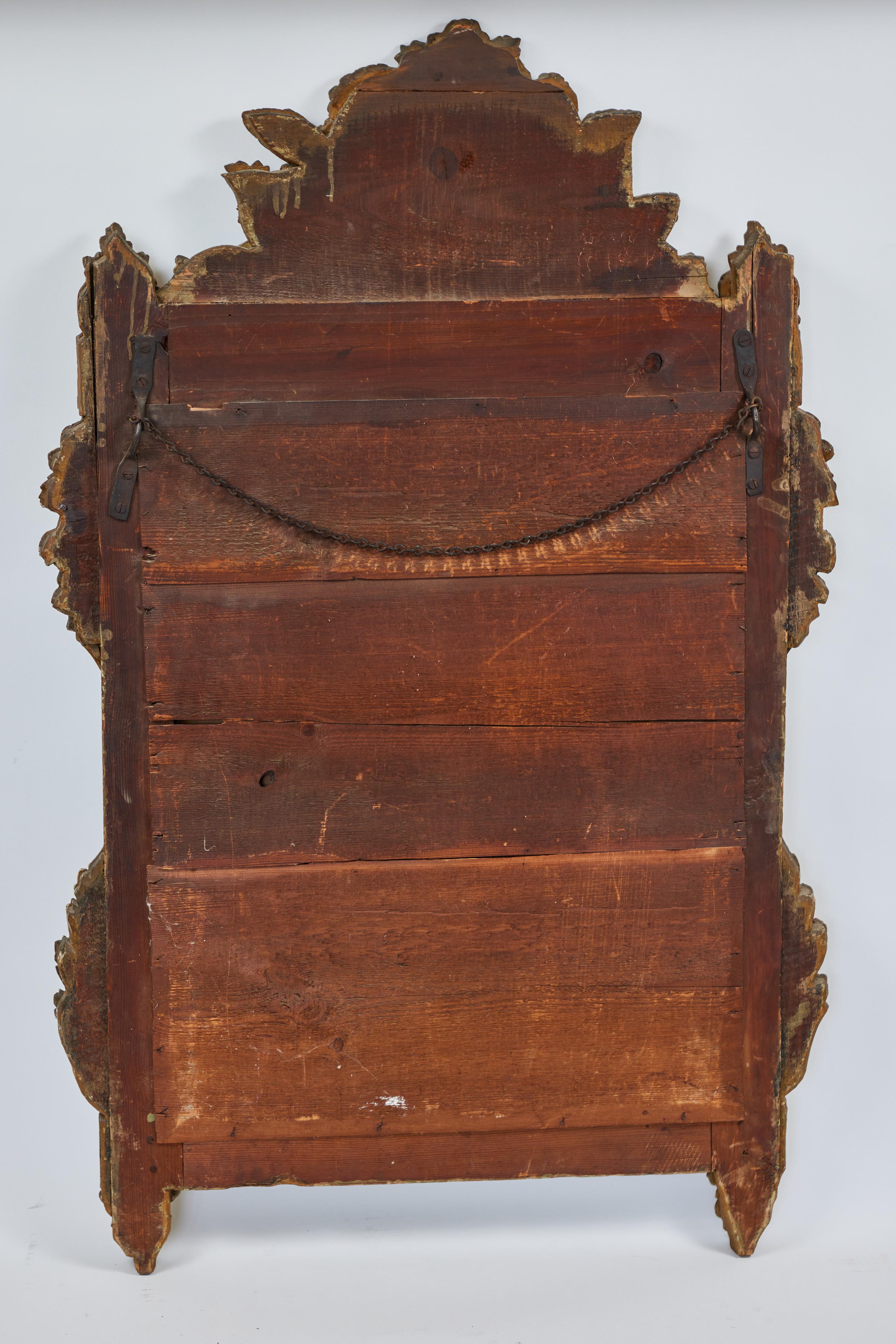 Antiker handgeschnitzter Holzspiegel, Original-Gold-Finish im Angebot 3
