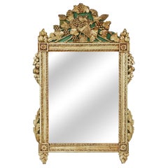 Miroir ancien en bois sculpté à la main, finition dorée d'origine