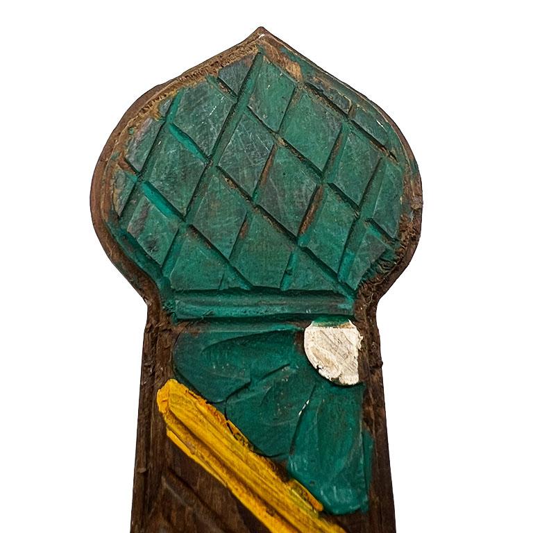 Antique Hand-Carved Wood Painted Mexican Cross with Floral Motif - Mexico In Good Condition For Sale In Oklahoma City, OK