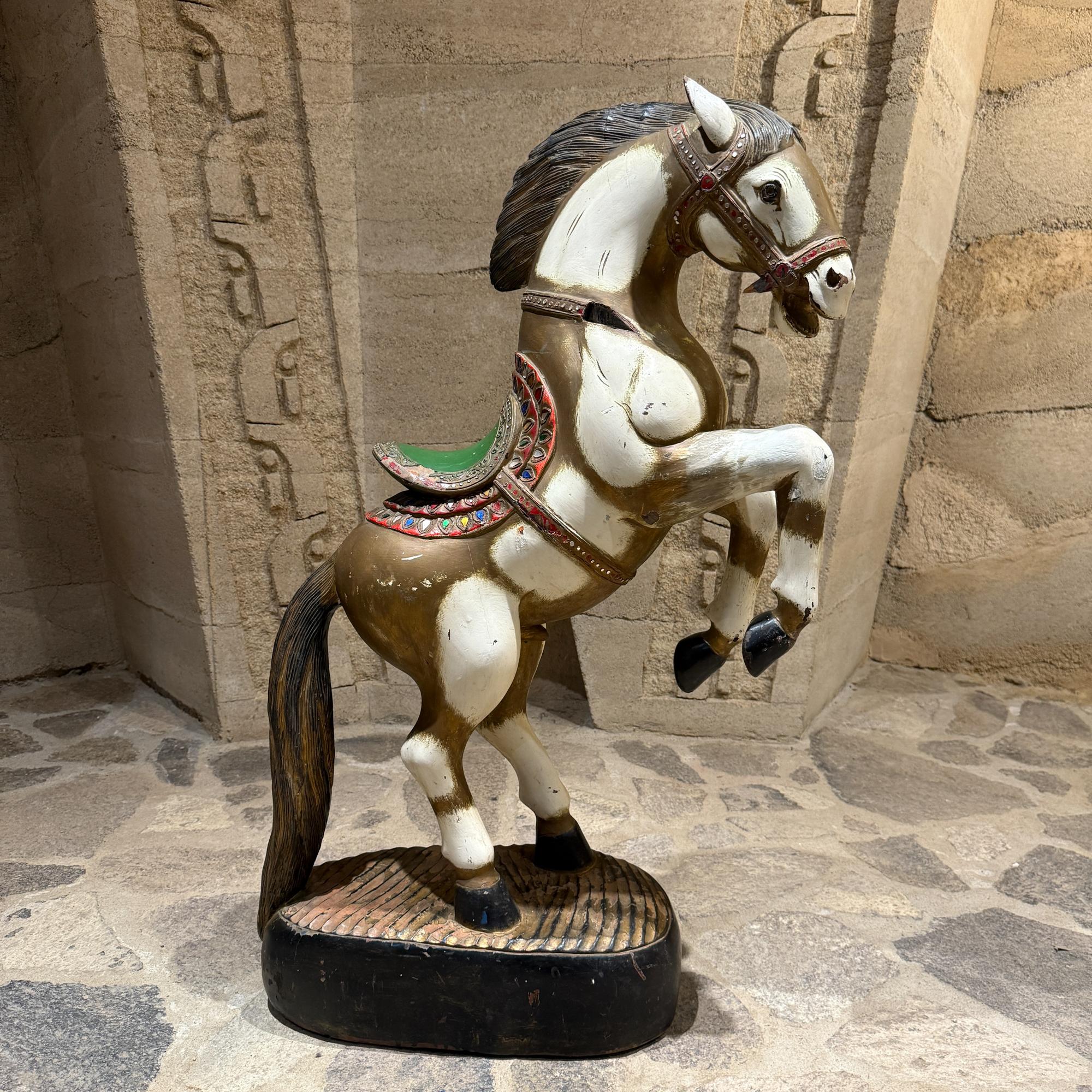Antike Hand geschnitzt Holz Polychrom bemalt Pferd Skulptur Statue im Angebot 1