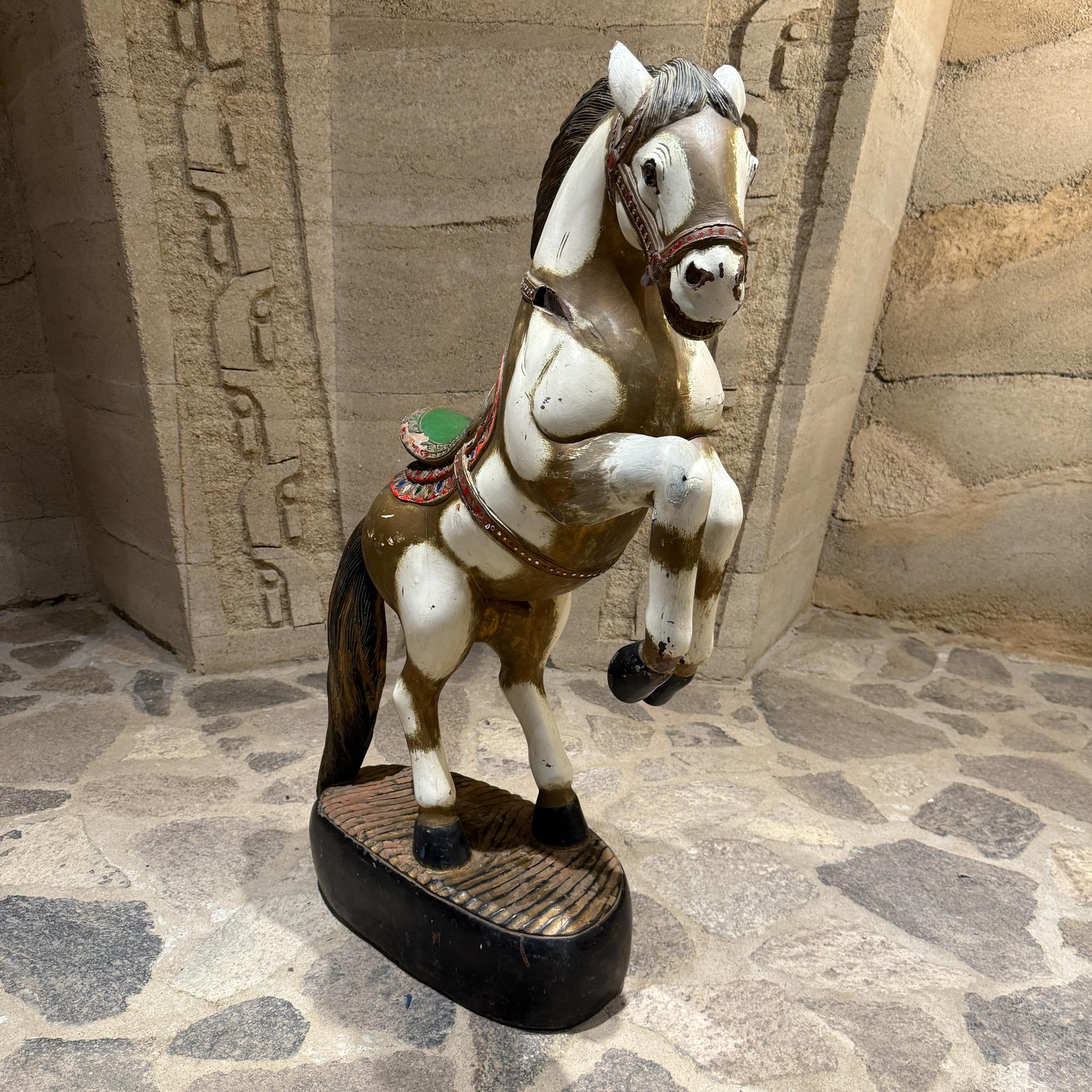 Antike Hand geschnitzt Holz Polychrom bemalt Pferd Skulptur Statue im Angebot 2