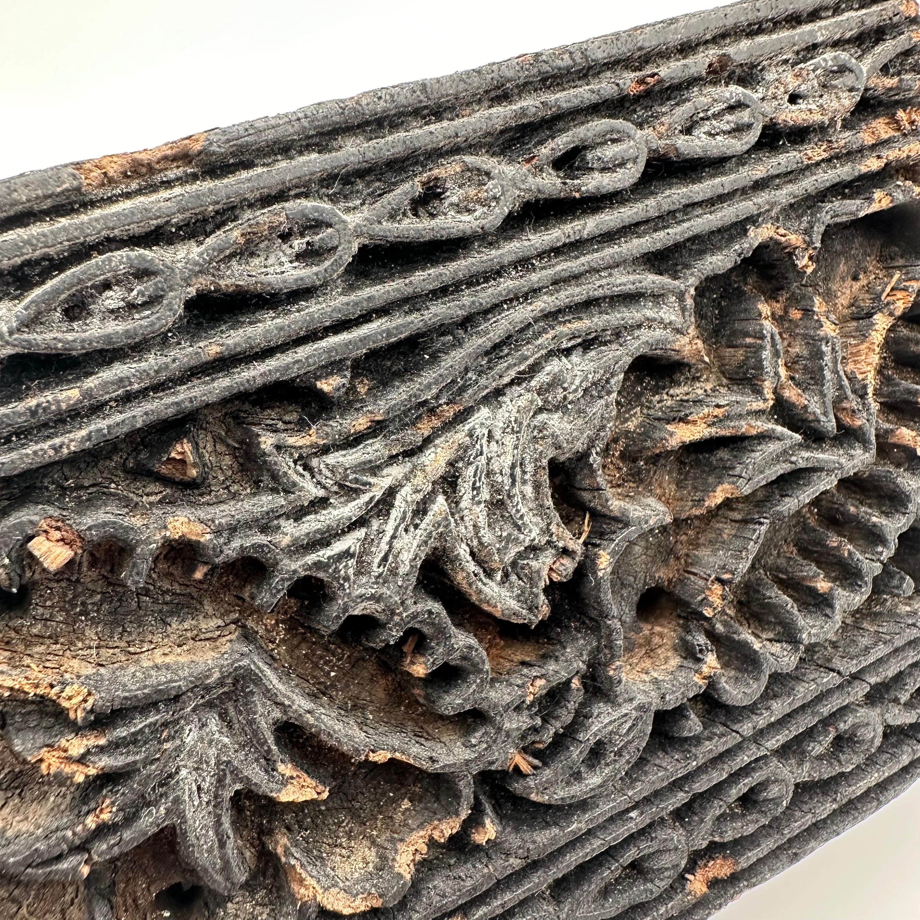 Antique Hand Carved Wood Printing Block in Black with Floral Pattern For Sale 5