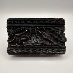 Antique Hand Carved Wood Printing Block in Black with Floral Pattern