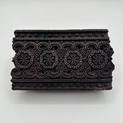 Antique Hand Carved Wood Printing Block in Dark Rosette Pattern