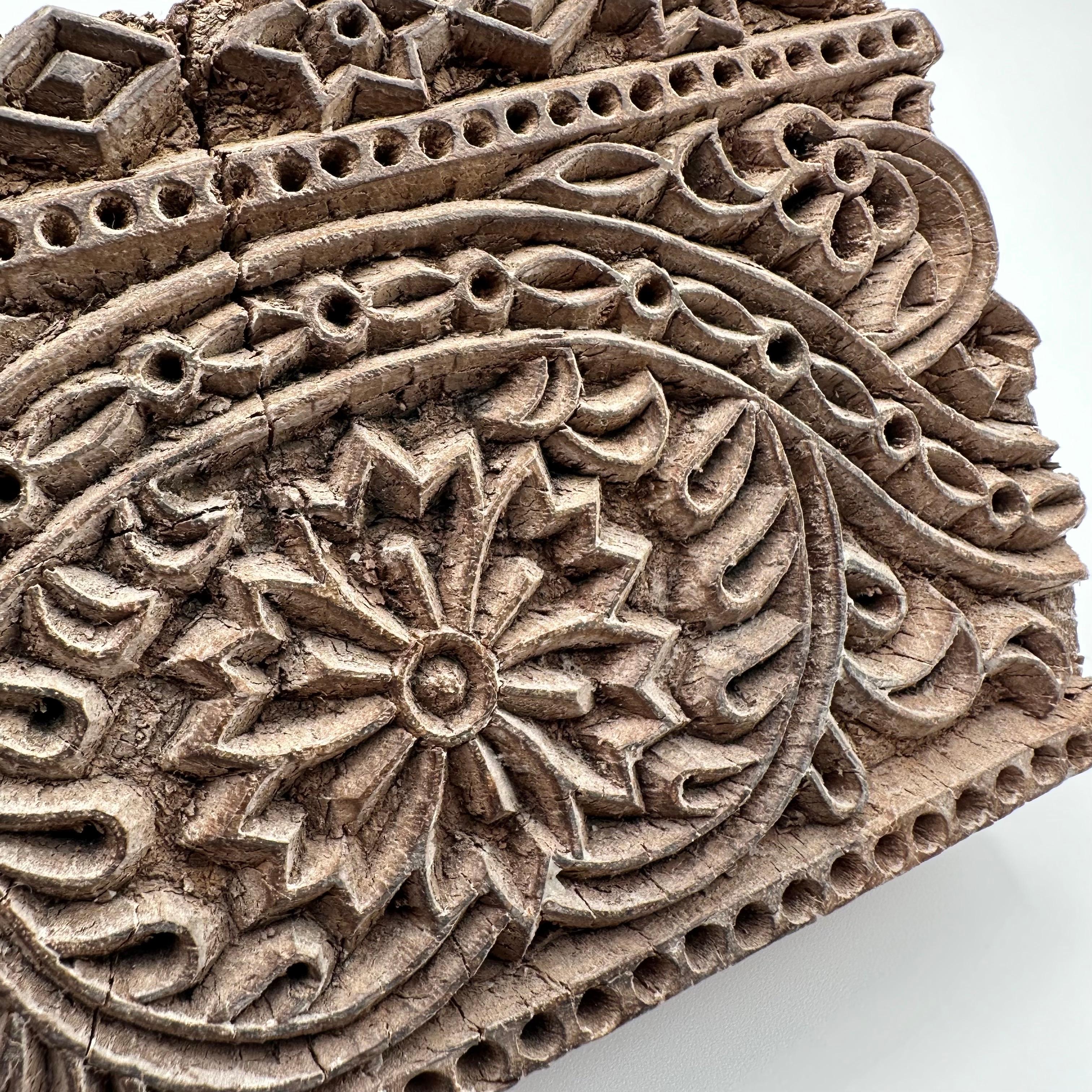 Antique Hand Carved Wood Printing Block with Flower and Star Pattern For Sale 4