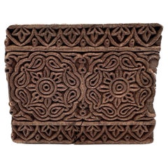 Antique Hand Carved Wood Printing Block with Large Rosettes