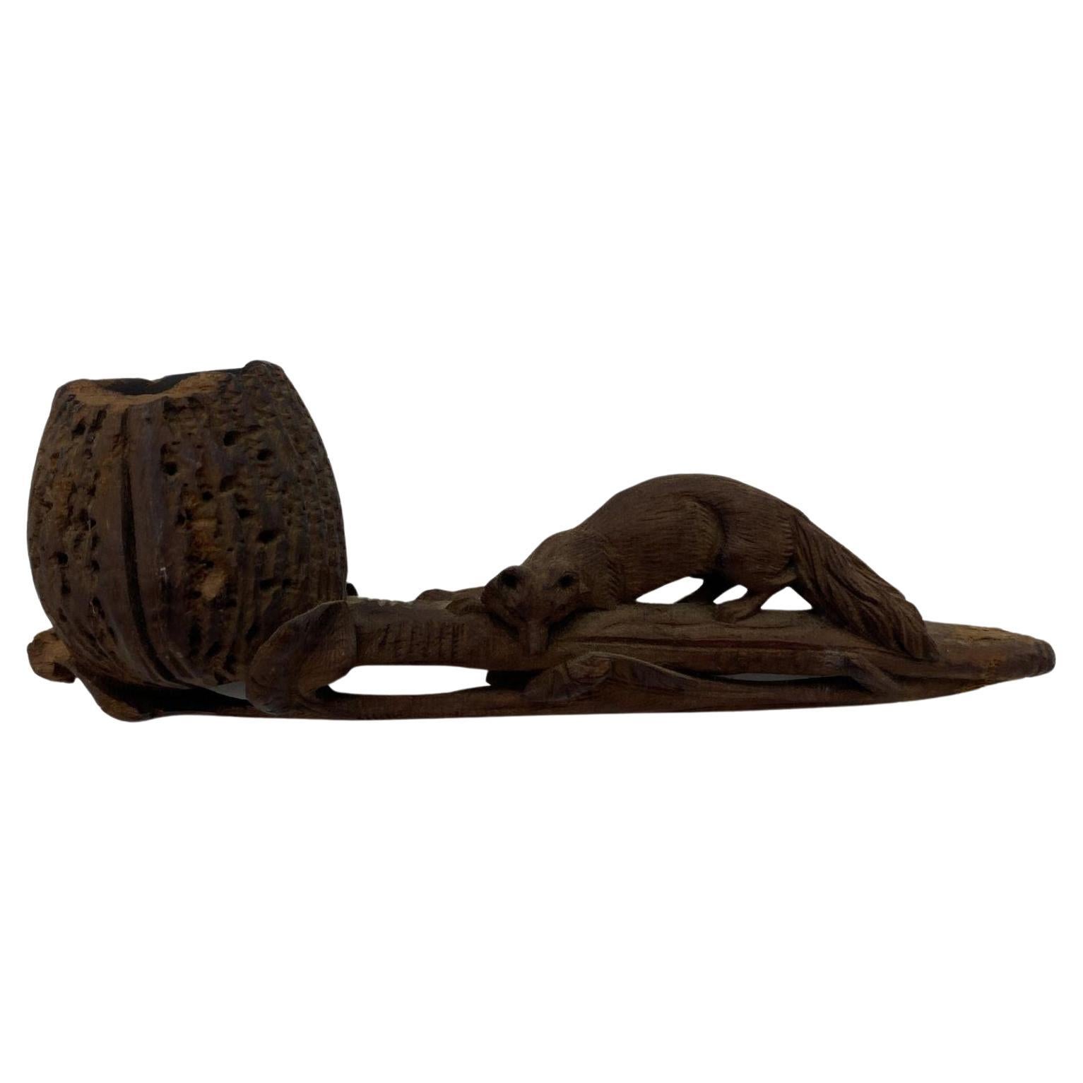 Antique Hand Carved Wood Fox Tobacco Pipe For Sale