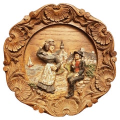 Antique Hand Carved Wood Wall Plate