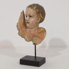 Antique Hand Carved Wooden Angel Head Sculpture, Spanish, Circa 1900-1920