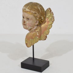 Antique Hand Carved Wooden Angel Head Sculpture, Spanish, Circa 1900-1920