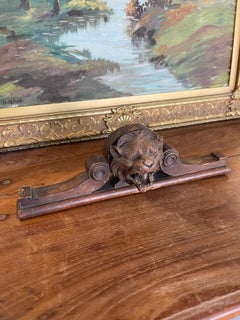Antique Hand-Carved Wooden Architectural Fragment with Lion Head Motif