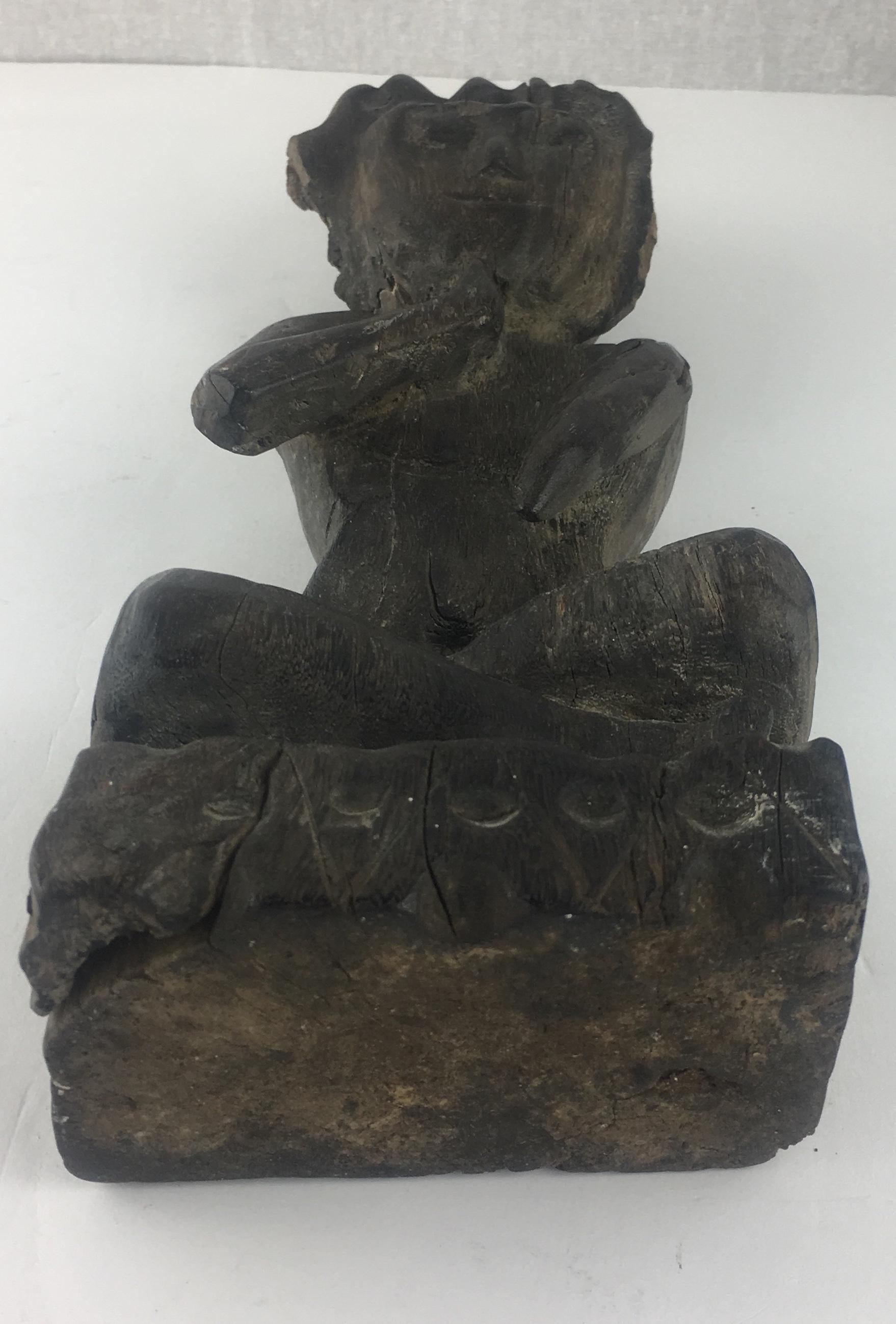 Hand-Carved Hand Carved Wooden Balinese Yoga or Meditation Statue
