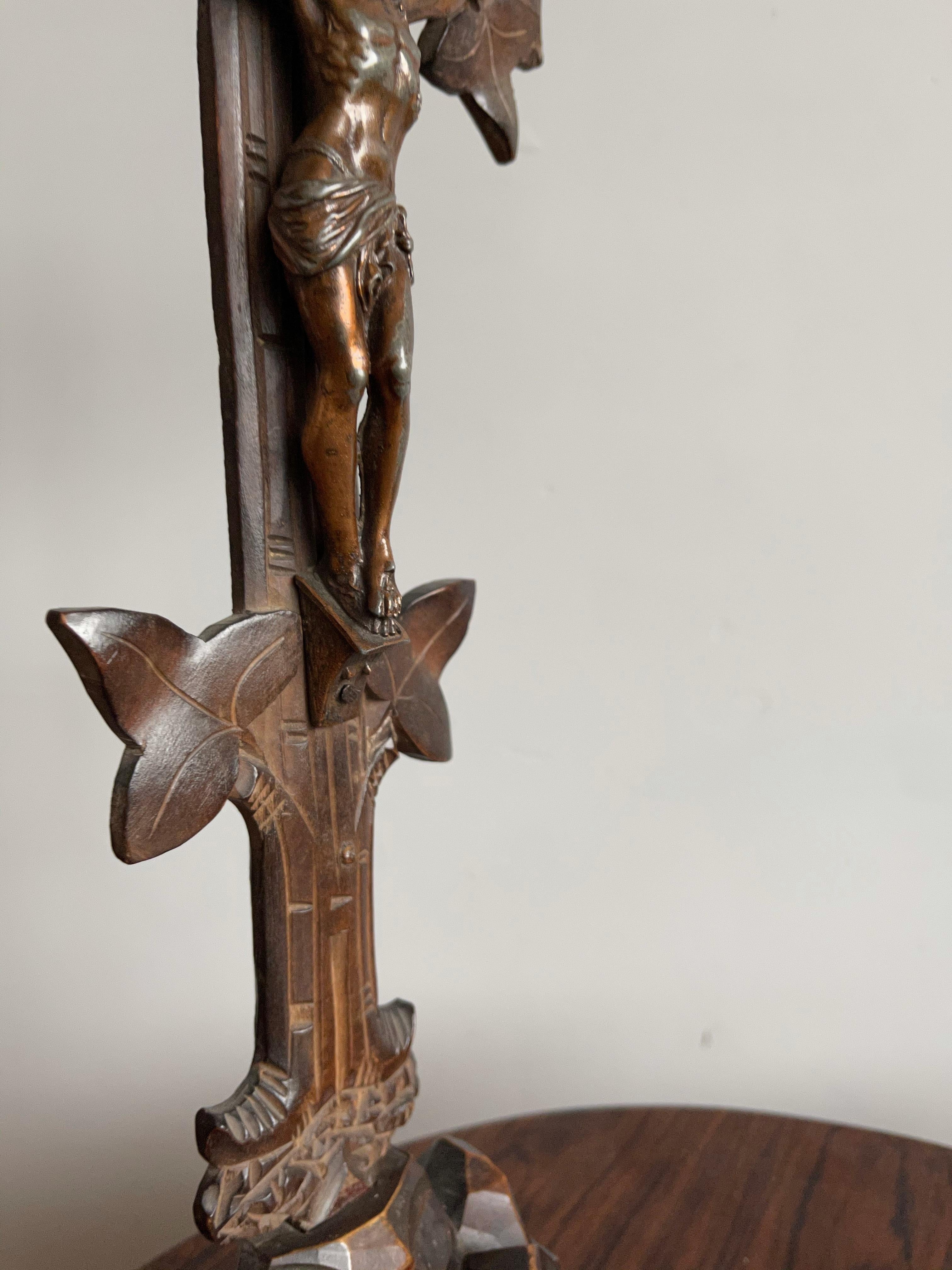 Antique Hand Carved Wooden Black Forest Crucifix with Bronzed Corpus of Christ 9