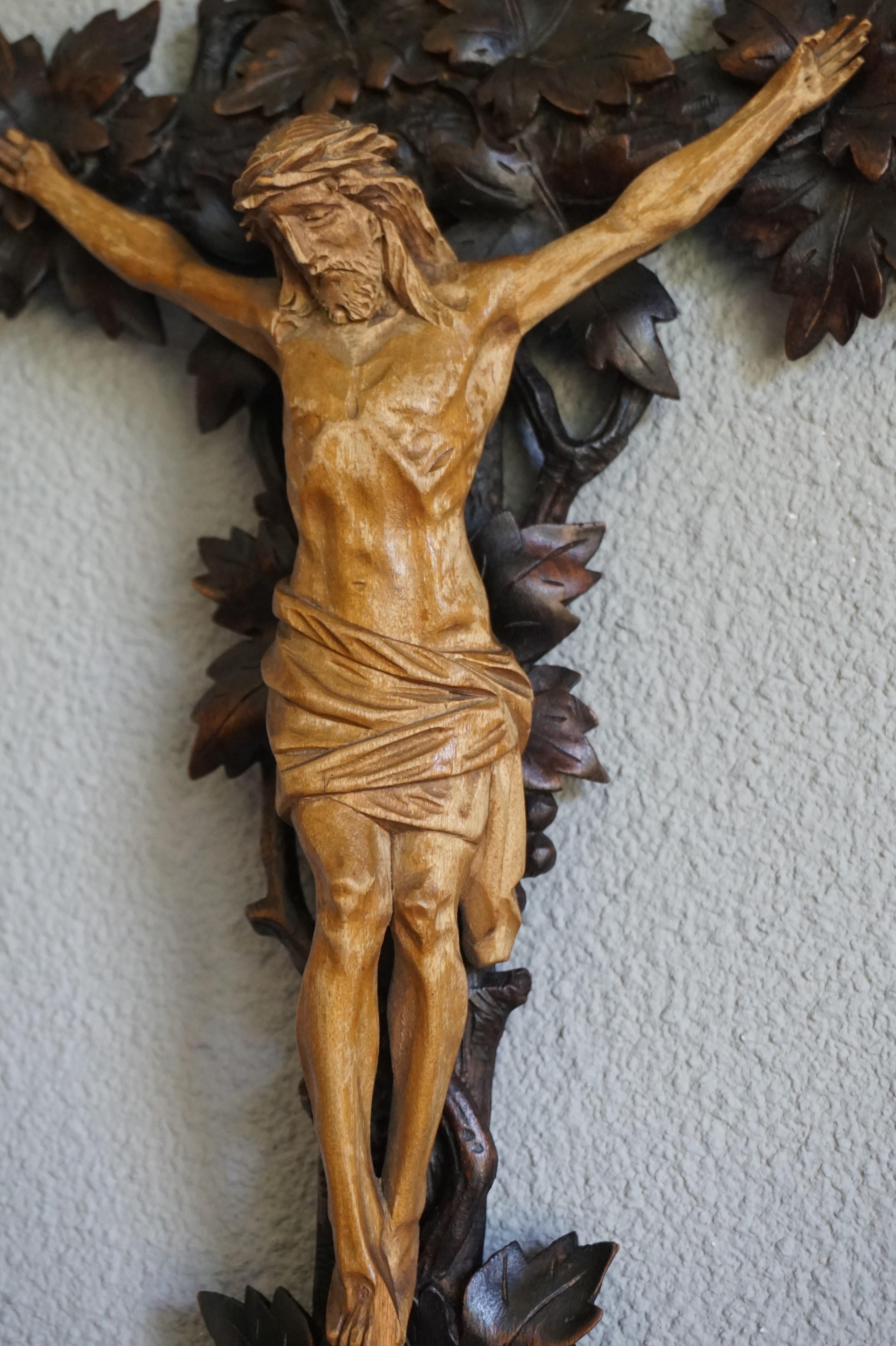 Antique Hand Carved Wooden Black Forest Crucifix with Corpus of Christ Sculpture 4