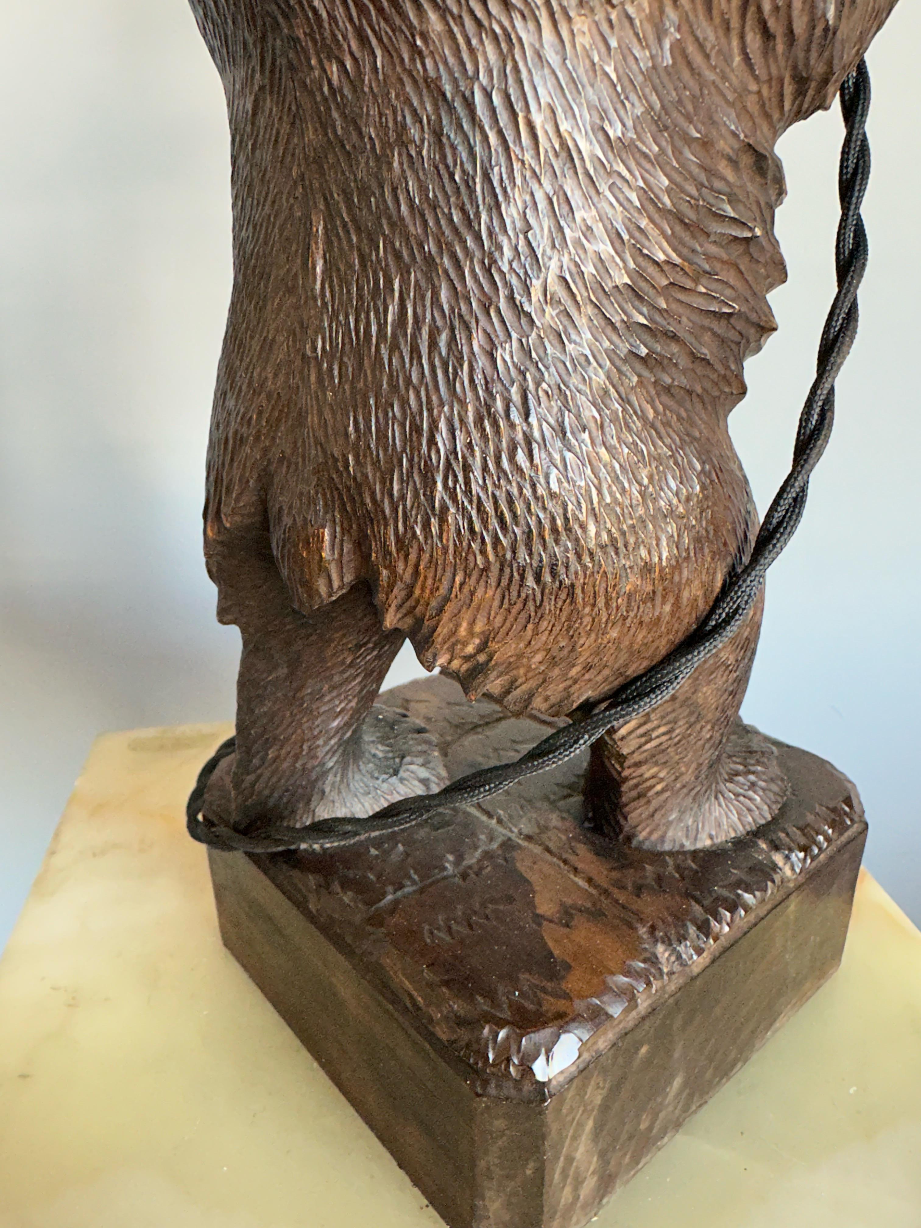 Antique Carved Wooden Black Forest Standing Bear Sculpture Table / Desk Lamp For Sale 4