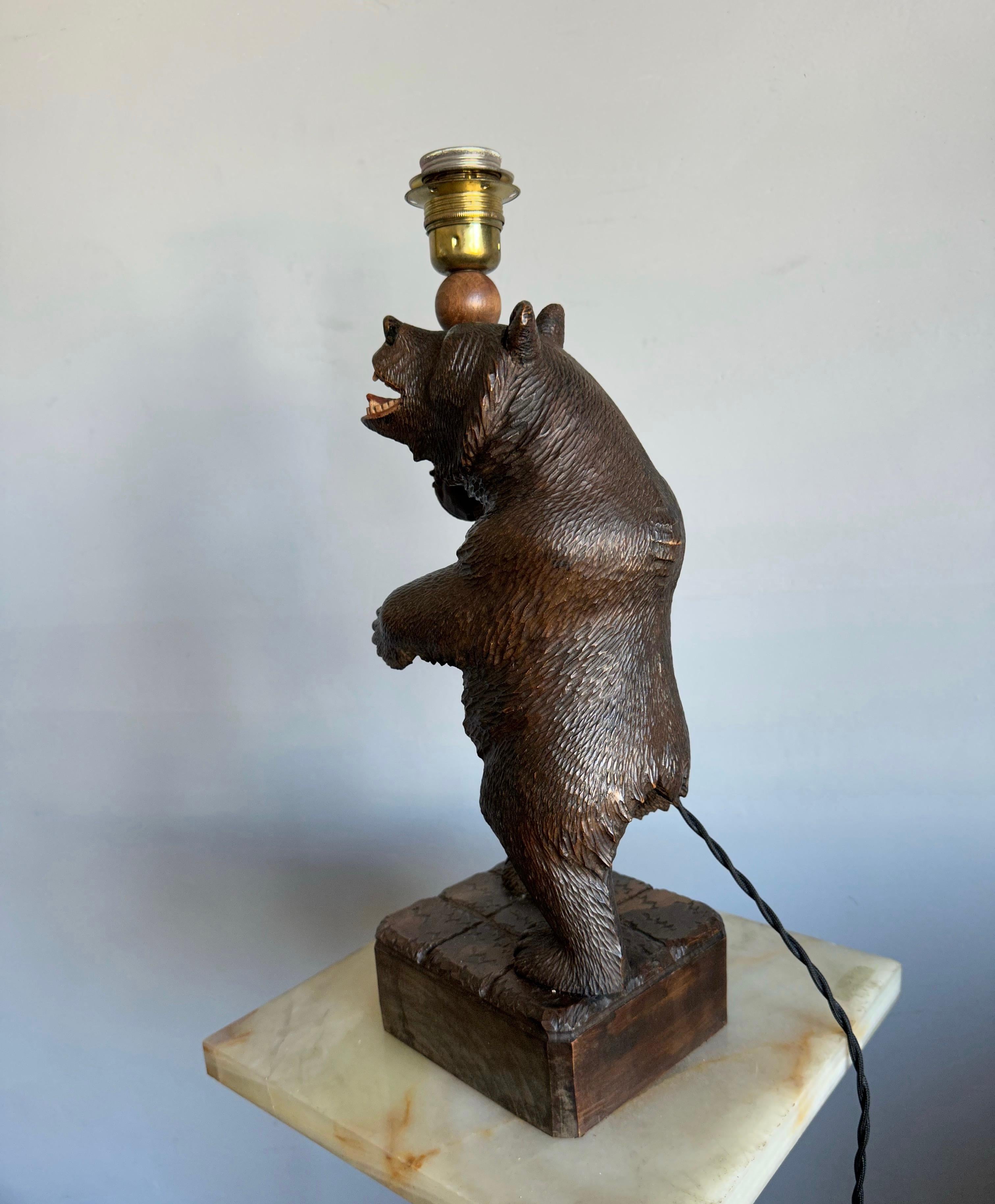 Schöne Qualität und perfekten Zustand Bär Schreibtischlampe. 

Wenn Sie ein Sammler von seltenen, sehr hochwertigen und hochdekorativen Schwarzwaldbären-Skulpturen sind, dann könnte dieses schöne Exemplar bald zu Ihnen fliegen. Dieser perfekt