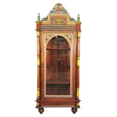 Antique Hand-Carved Wooden Display Cabinet - Ornate and Colorful