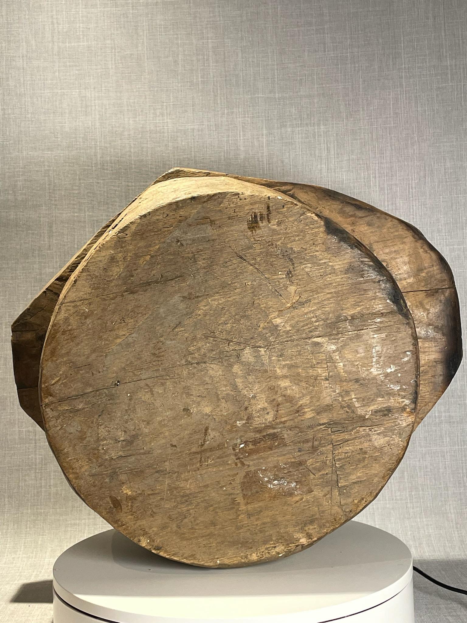 Antique Hand-Carved Wooden Mortar Base – Rustic Primitive Tool For Sale 4