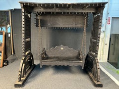 Antique Hand Carved Wooden Swing with Floral Accents, 20th Century