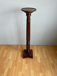 Antique Hand Carved Wooden Twisted Column Pedestal Sculpture Display Stand