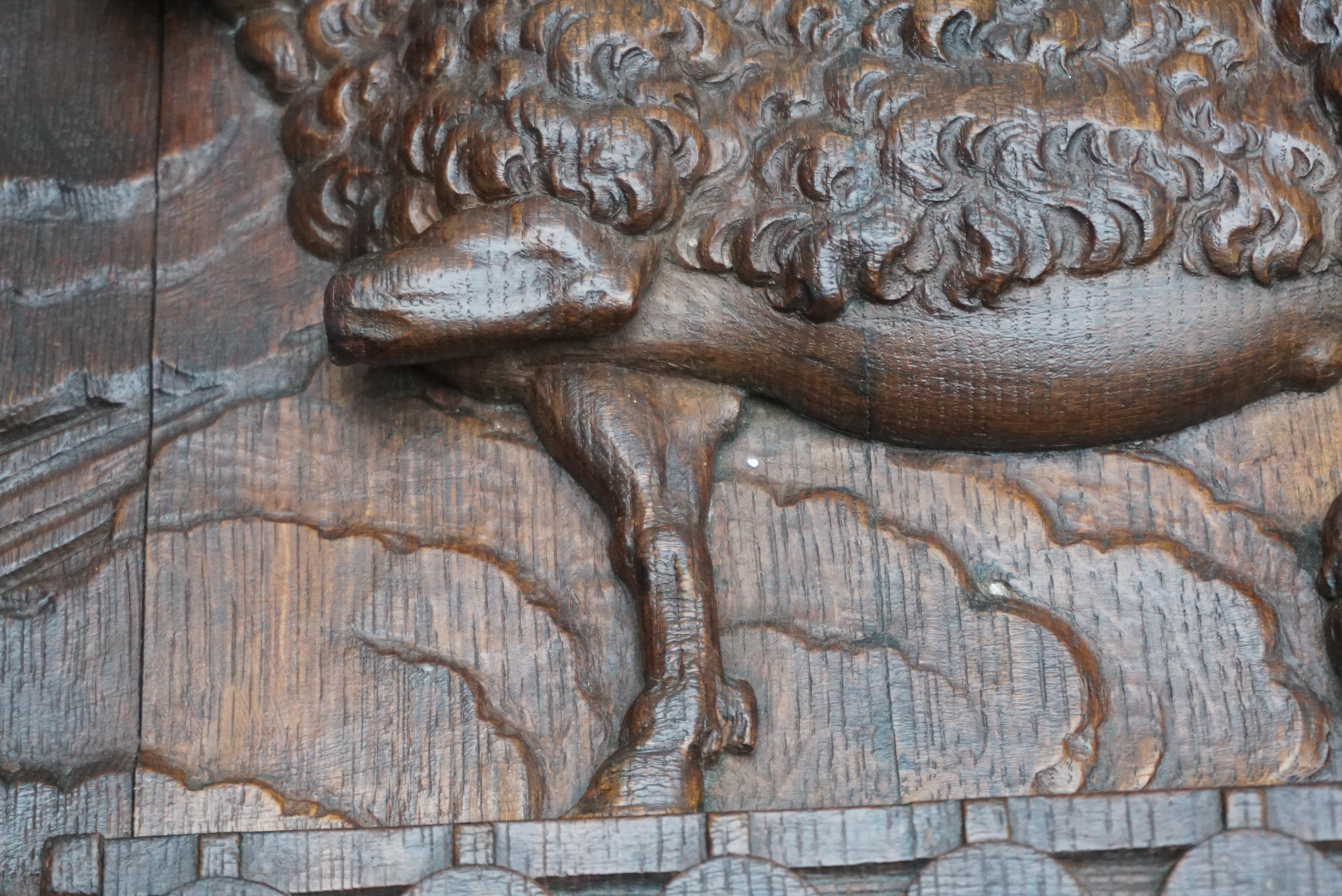 19th Century Antique Hand-carved Wooden Wall Relief of a Sheep. For Sale