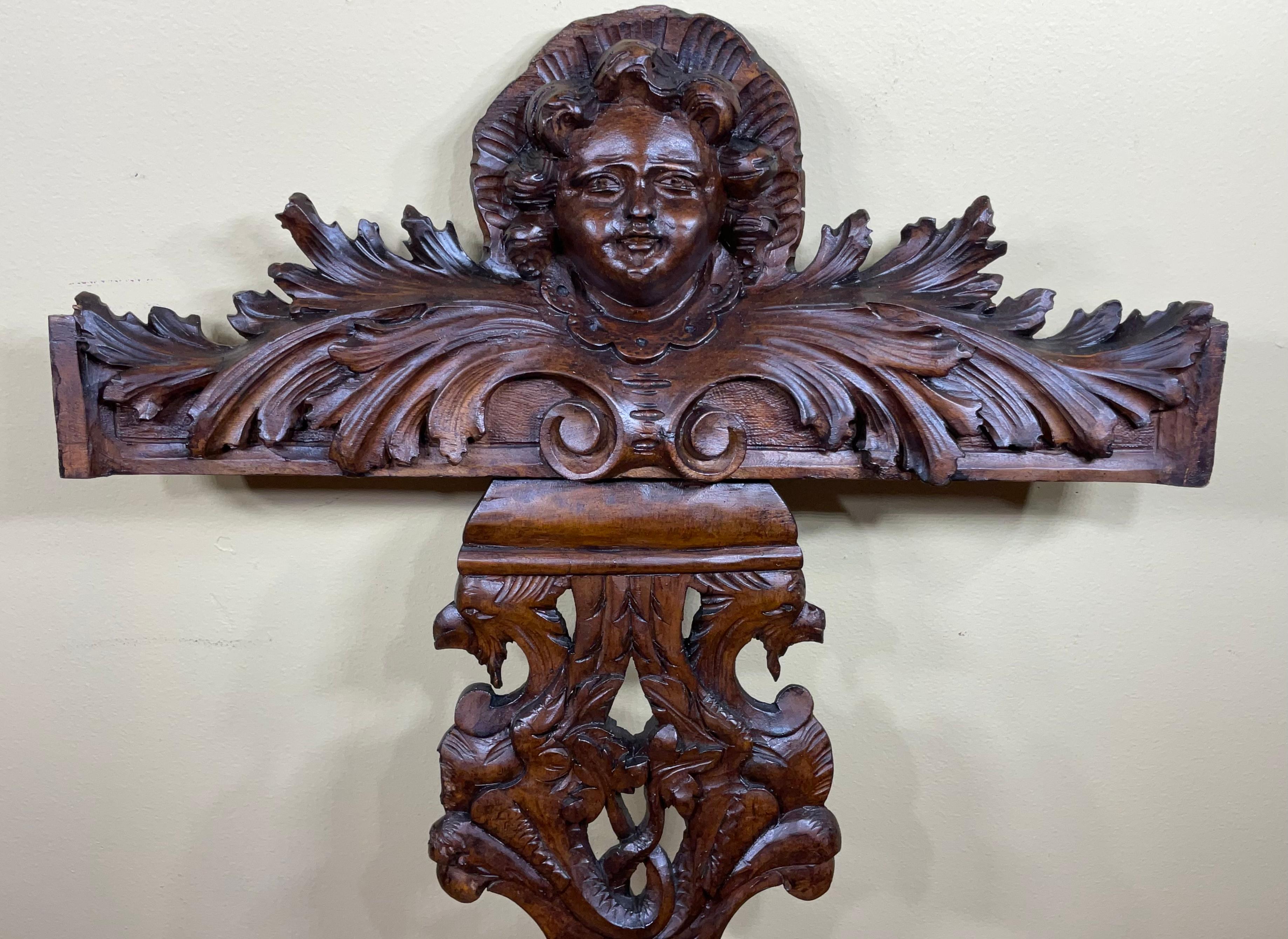 Antique Hand Carving Italian Wood Wall Hanging For Sale 5