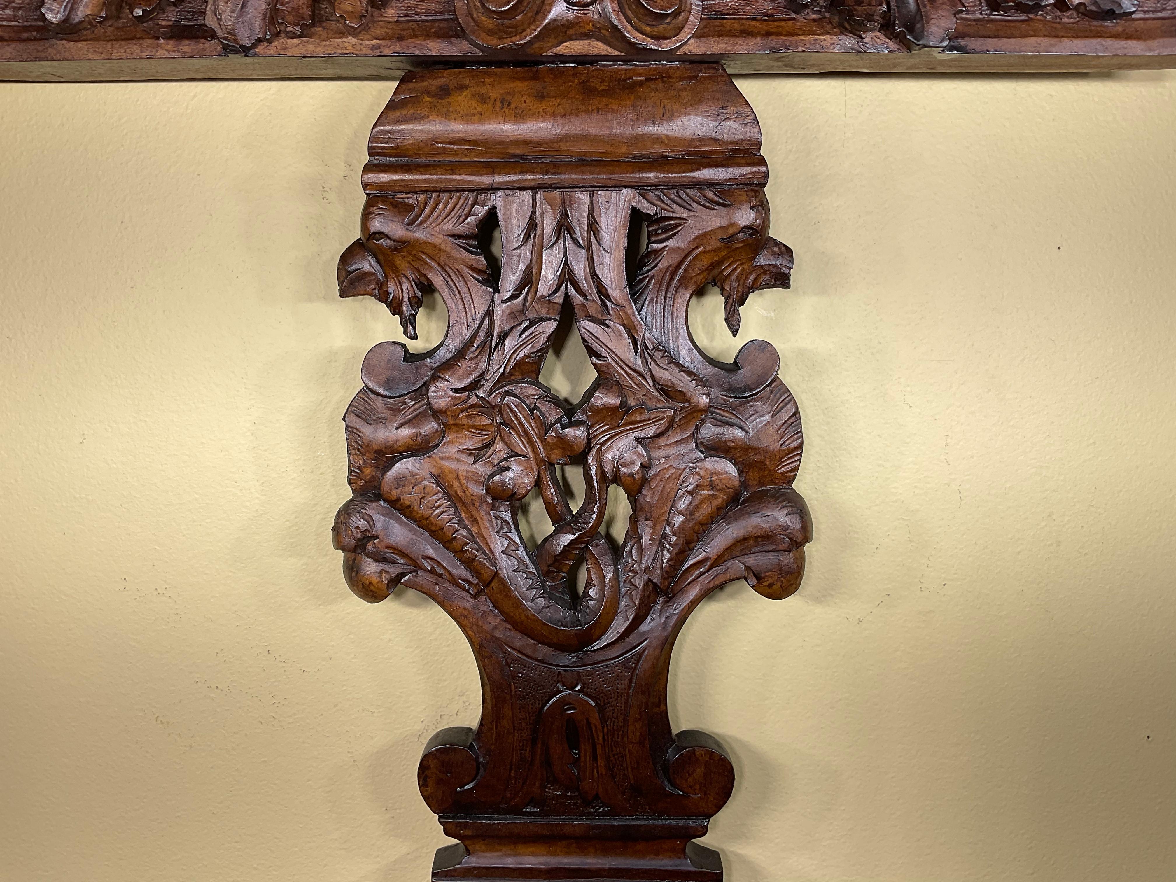 Hand-Carved Antique Hand Carving Italian Wood Wall Hanging For Sale