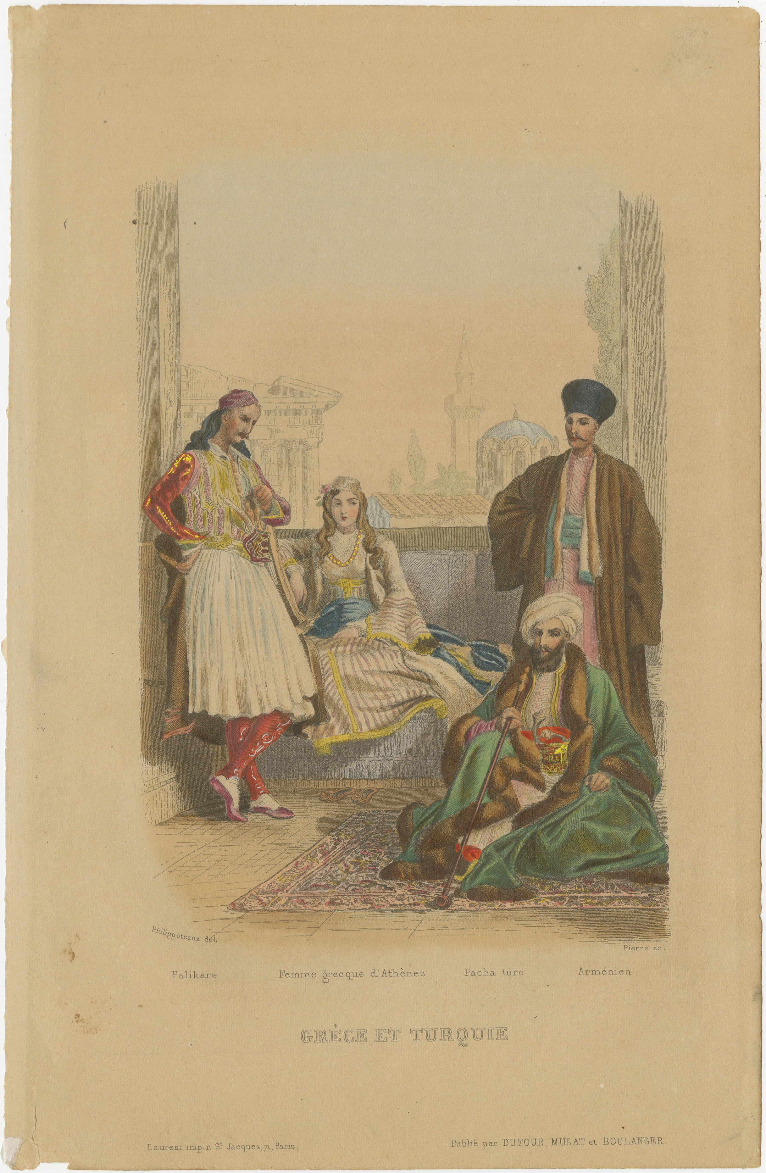 Antique Hand-Colored Costume Print of Greece, Turkey and Armenia c1860